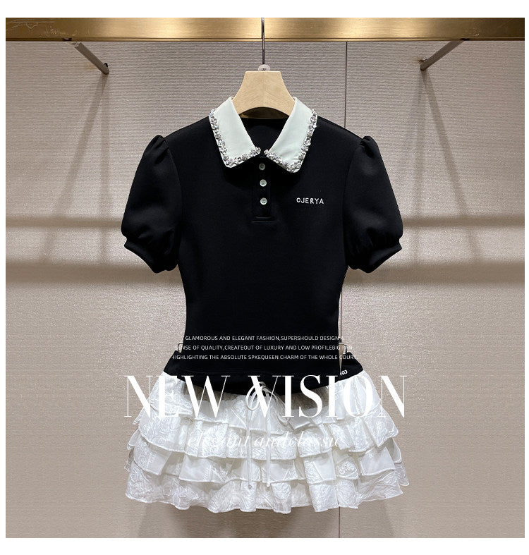 Short-sleeve T-shirt and Fluffy Tiered Skirt Lounge Set
