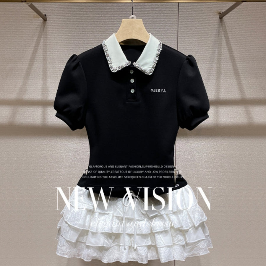 Short-sleeve T-shirt and Fluffy Tiered Skirt Lounge Set
