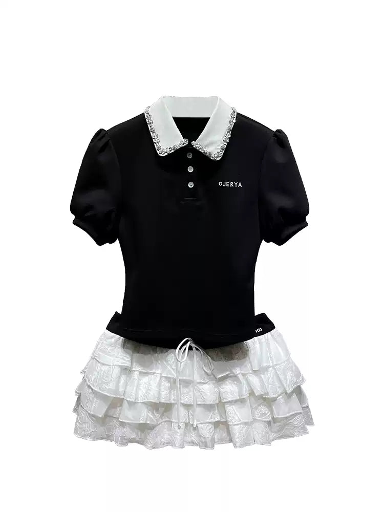 Short-sleeve T-shirt and Fluffy Tiered Skirt Lounge Set