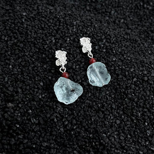 Handmade Natural Stone Blue Crystal Earrings for Women