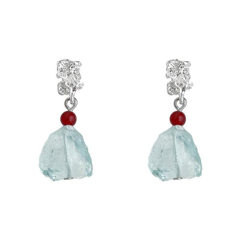 Handmade Natural Stone Blue Crystal Earrings for Women