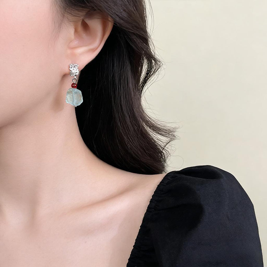 Handmade Natural Stone Blue Crystal Earrings for Women