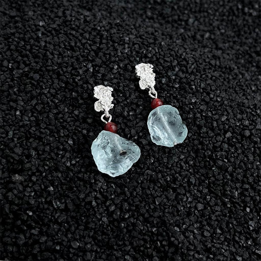 Handmade Natural Stone Blue Crystal Earrings for Women