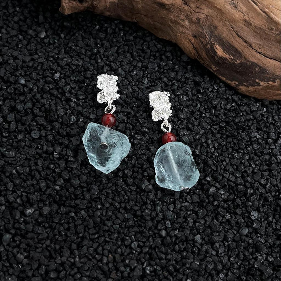 Handmade Natural Stone Blue Crystal Earrings for Women
