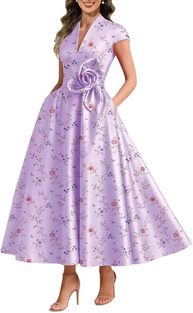 Satin Three-Dimensional Flower Dress for Women - Elegant Style