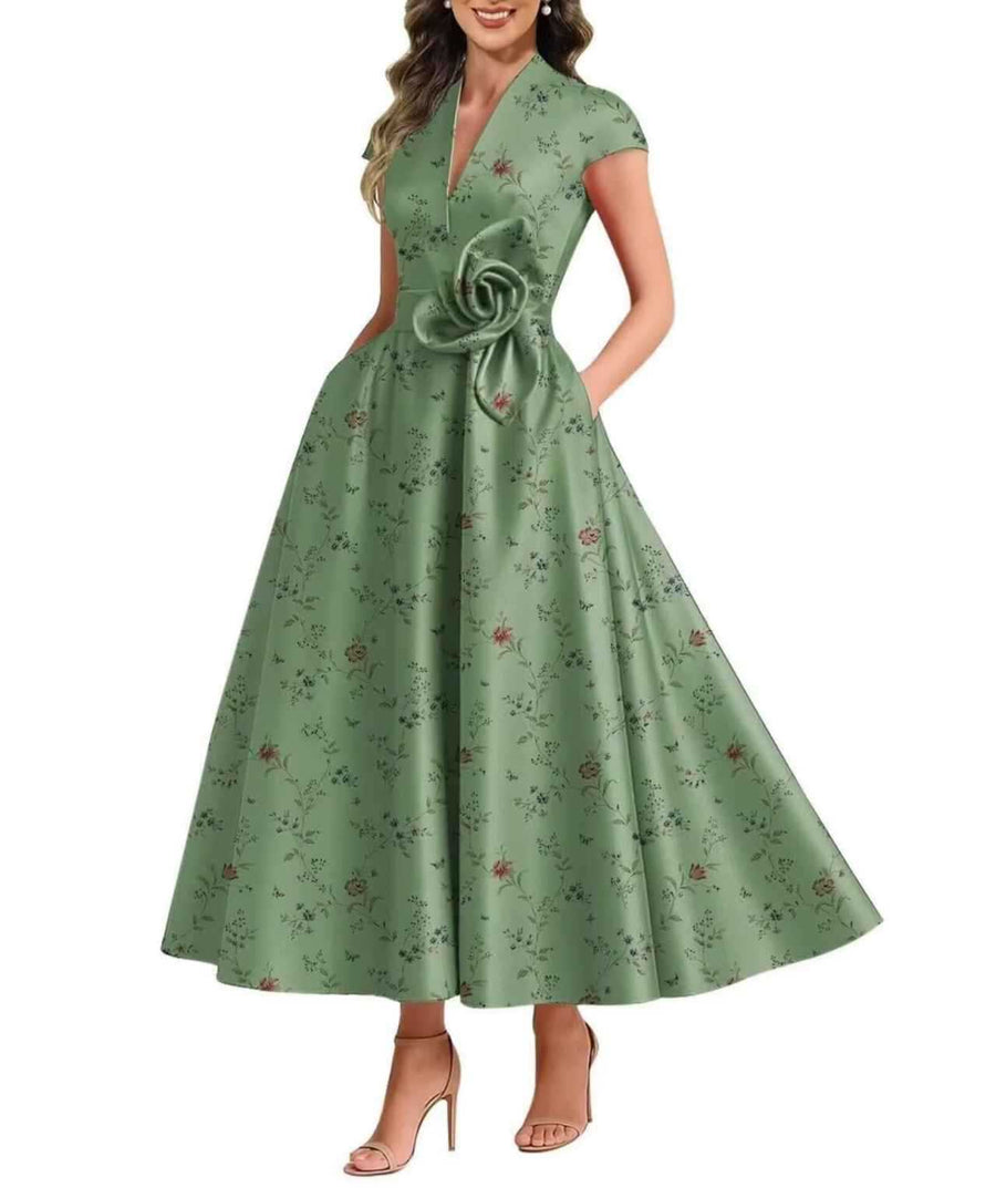Satin Three-Dimensional Flower Dress for Women - Elegant Style