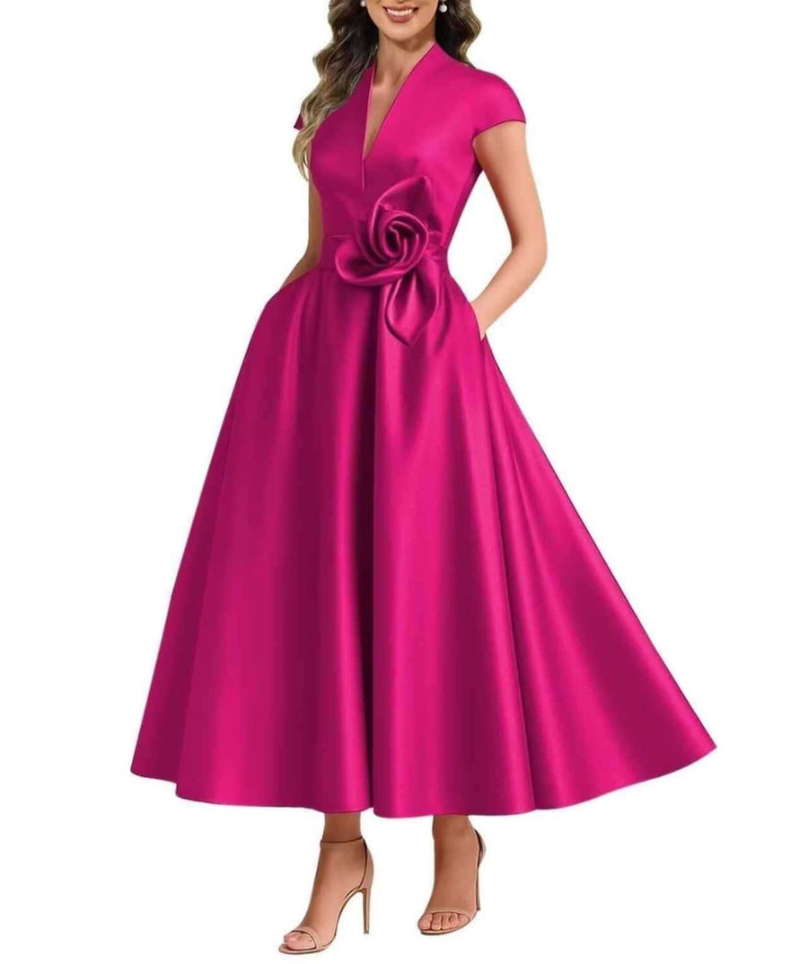 Satin Three-Dimensional Flower Dress for Women - Elegant Style