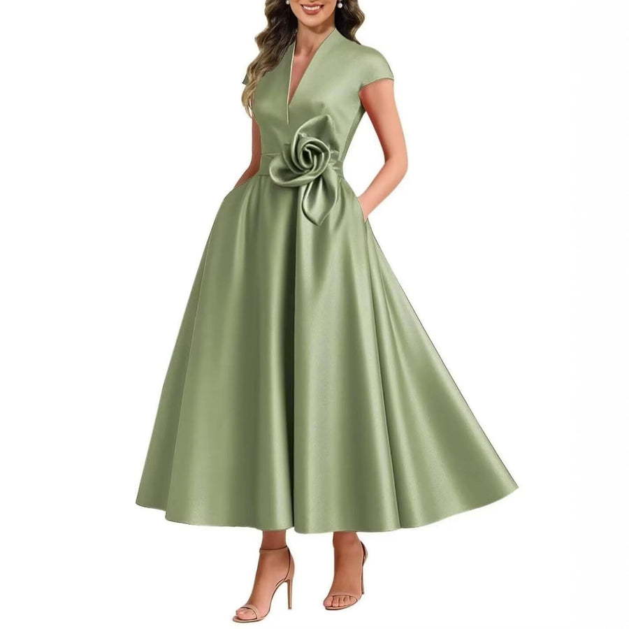Satin Three-Dimensional Flower Dress for Women - Elegant Style