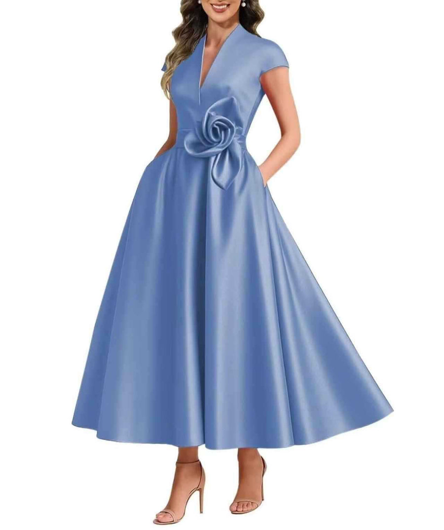Satin Three-Dimensional Flower Dress for Women - Elegant Style