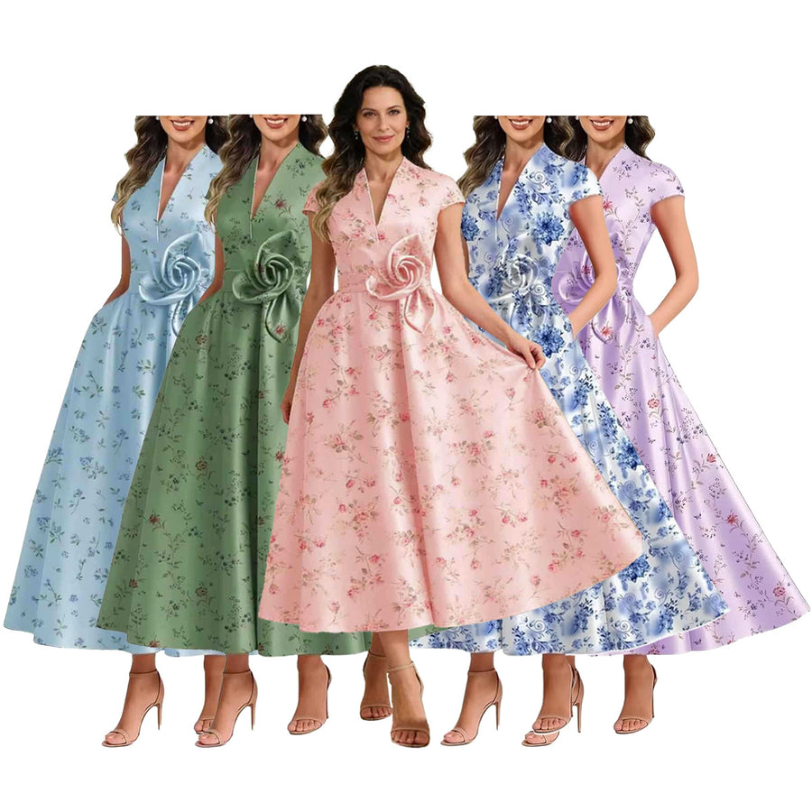 Satin Three-Dimensional Flower Dress for Women - Elegant Style