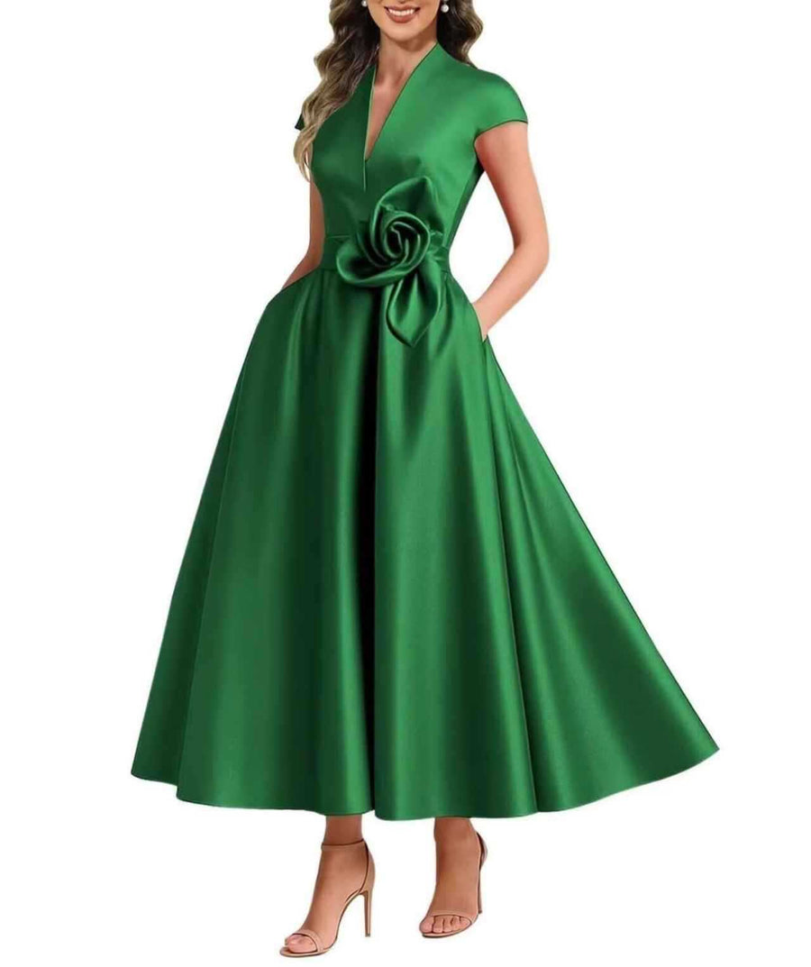 Satin Three-Dimensional Flower Dress for Women - Elegant Style