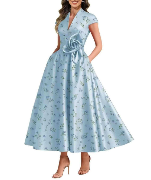 Satin Three-Dimensional Flower Dress for Women - Elegant Style