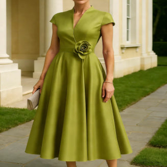 Satin Three-Dimensional Flower Dress for Women - Elegant Style