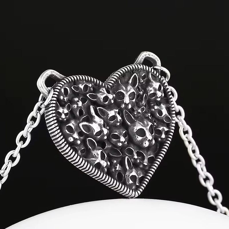 Dark-style Skull Cat Heart Pendant Necklace for Unique Style