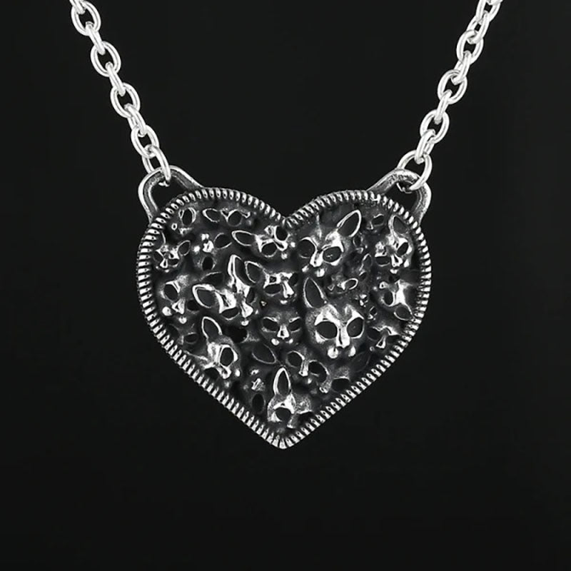 Dark-style Skull Cat Heart Pendant Necklace for Unique Style