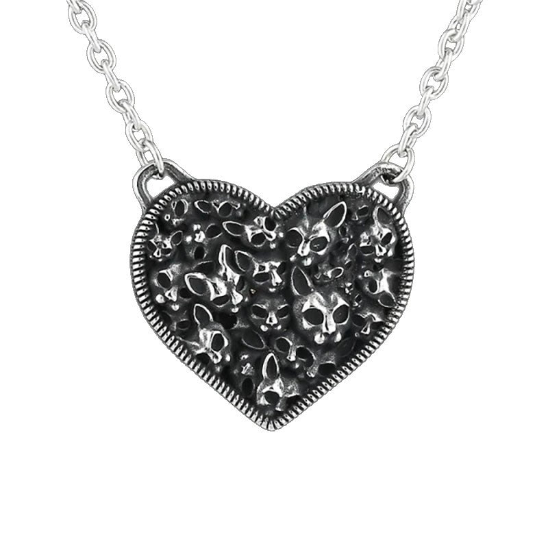 Dark-style Skull Cat Heart Pendant Necklace for Unique Style