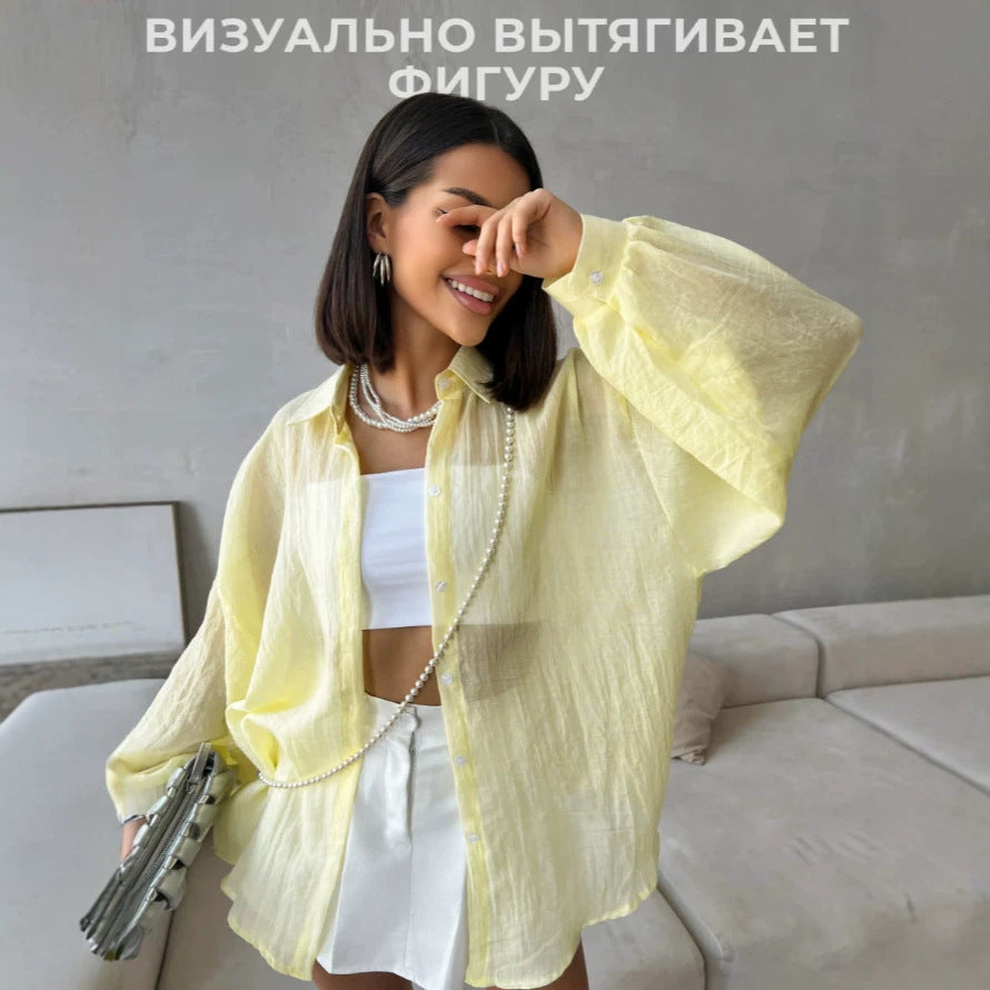 Womens Pure Cotton Loose-fitting Long-sleeve T-shirt