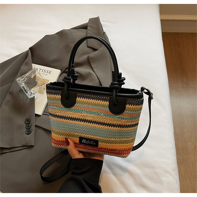 Summer Vacation Beach-style Straw Tote and Crossbody Bag