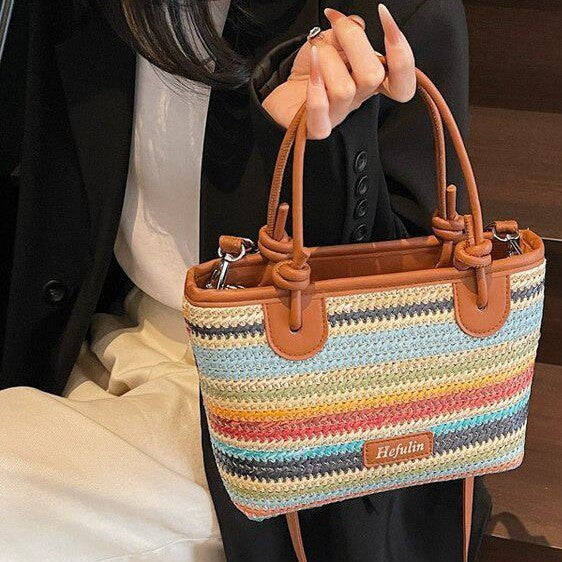 Summer Vacation Beach-style Straw Tote and Crossbody Bag