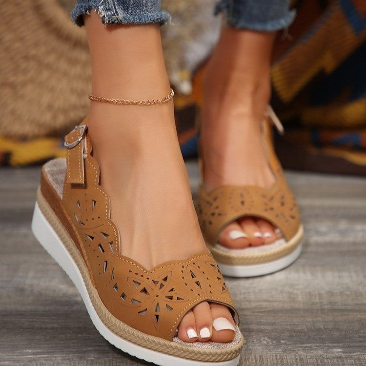 Womens Cross-border Plus-size Thick-soled Wedge Sandals