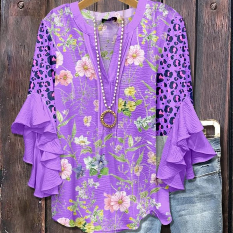Casual V-neck T-shirt With Lace Trim for Women