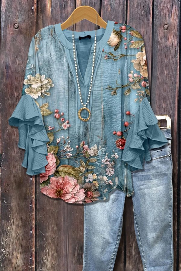 Casual V-neck T-shirt With Lace Trim for Women