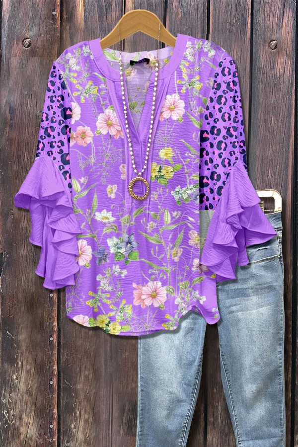 Casual V-neck T-shirt With Lace Trim for Women