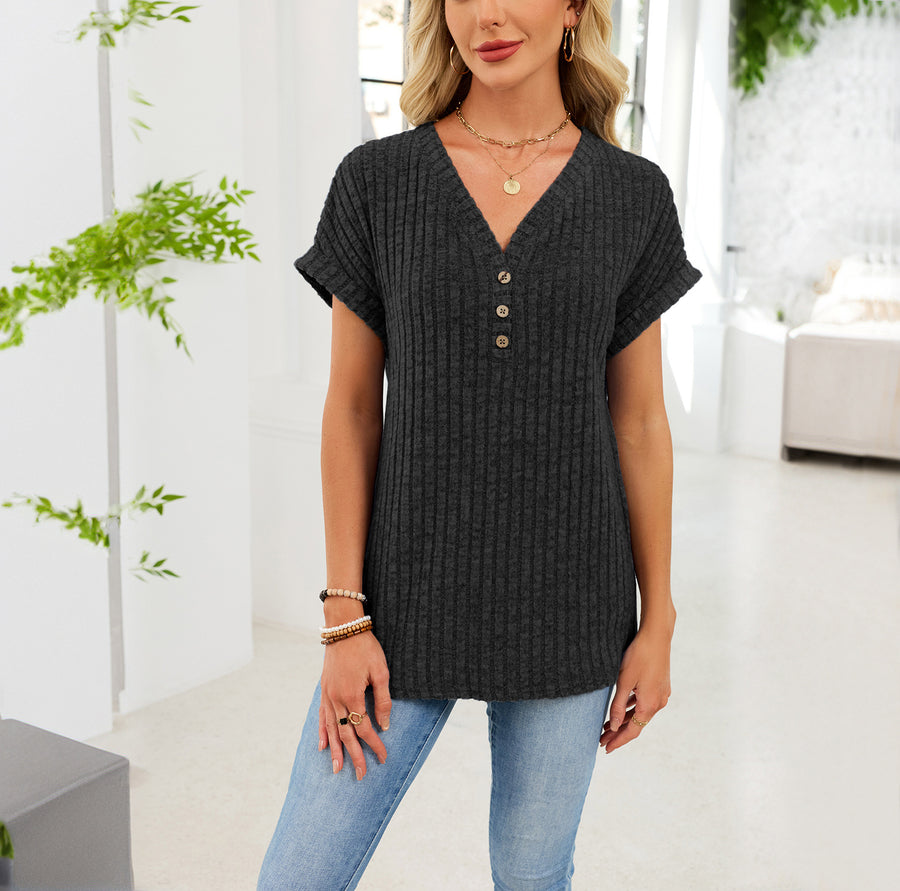 Womens New Solid-color Short-sleeve T-shirt for Everyday Wear