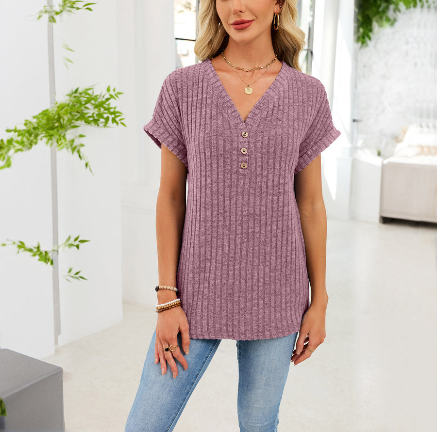 Womens New Solid-color Short-sleeve T-shirt for Everyday Wear