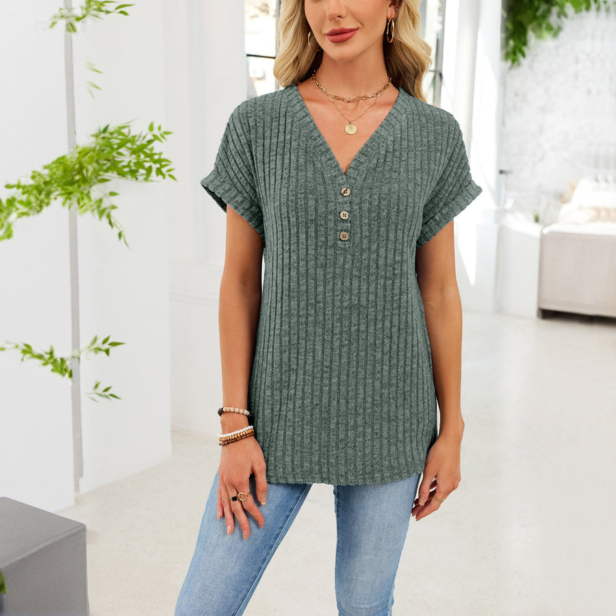 Womens New Solid-color Short-sleeve T-shirt for Everyday Wear