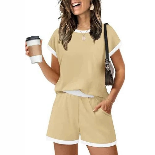 Color-Block Short-Sleeve T-Shirt and Shorts Casual Set