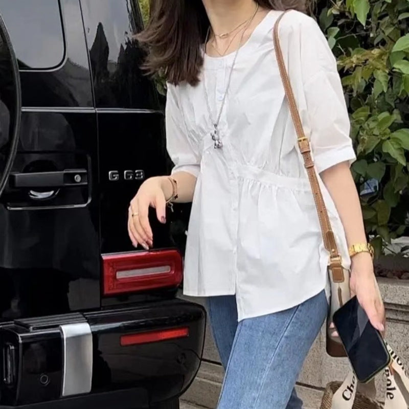 Asymmetrical Pleated Blouse for Women - Chic & Stylish