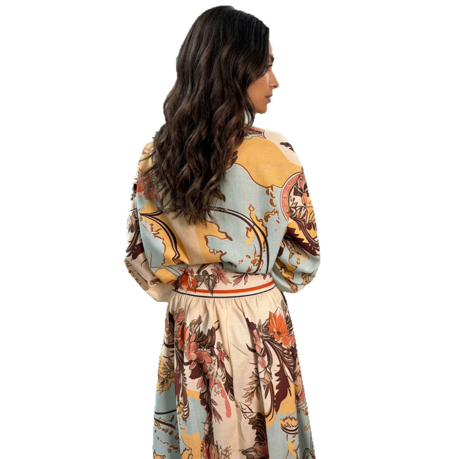 Painted Resort-Style Shirt and Maxi Skirt Set for Women
