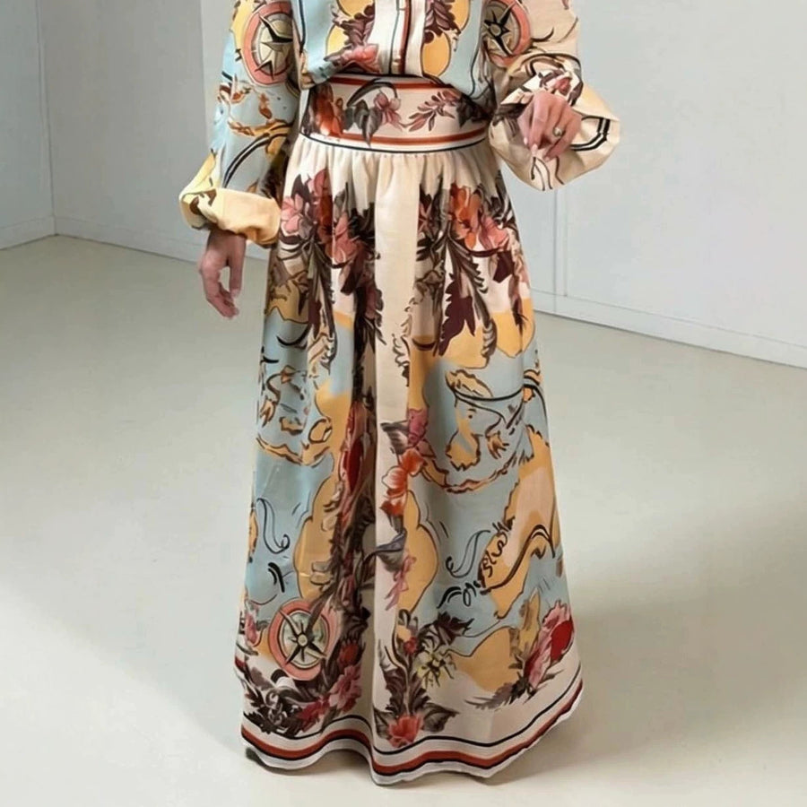 Painted Resort-Style Shirt and Maxi Skirt Set for Women