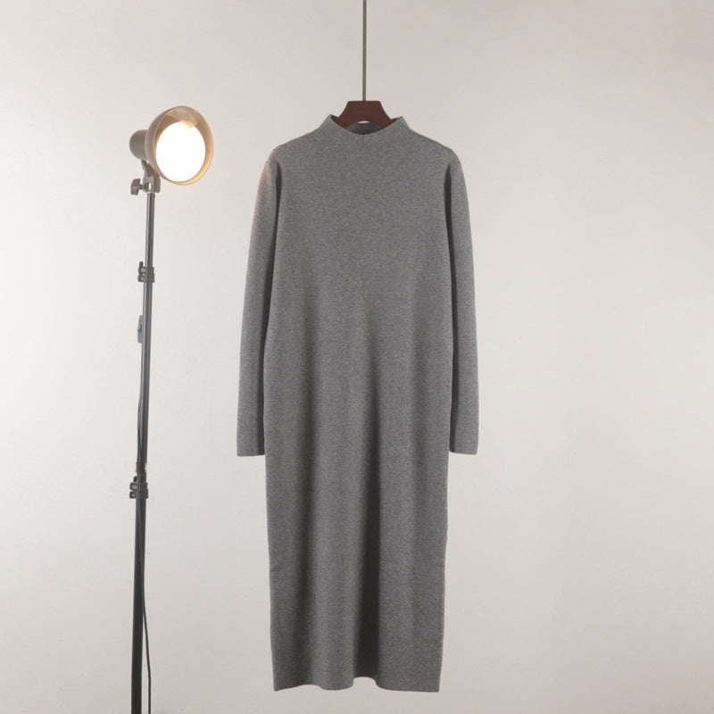 Half-High Neck Straight-Leg Sweater Dress Below The Knee