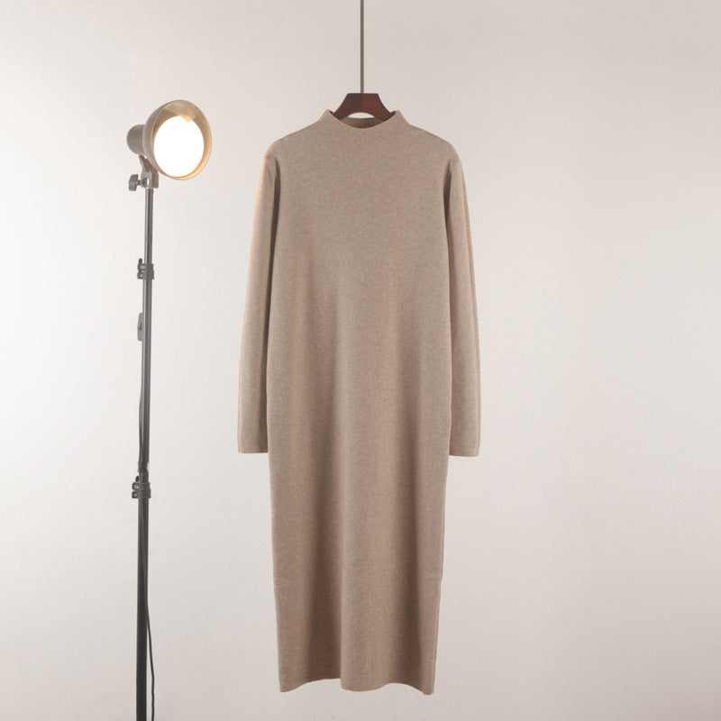 Half-High Neck Straight-Leg Sweater Dress Below The Knee