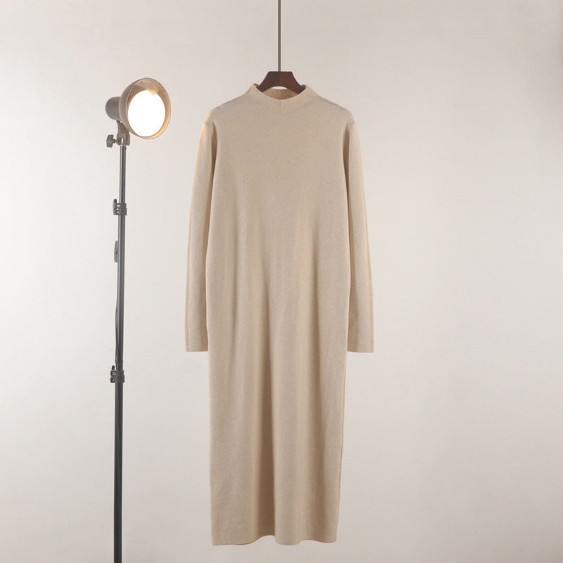 Half-High Neck Straight-Leg Sweater Dress Below The Knee