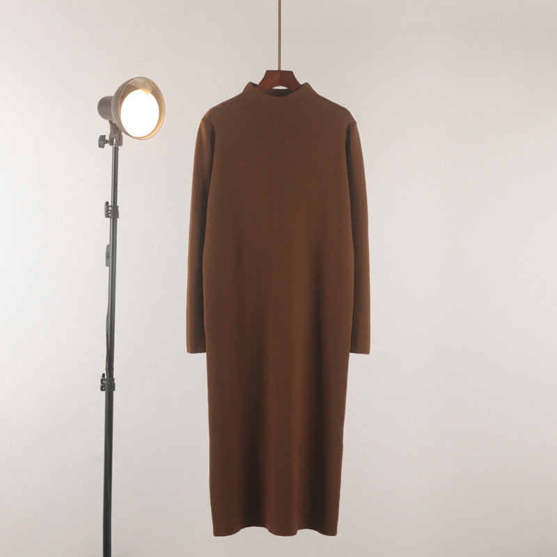 Half-High Neck Straight-Leg Sweater Dress Below The Knee