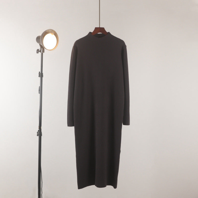 Half-High Neck Straight-Leg Sweater Dress Below The Knee