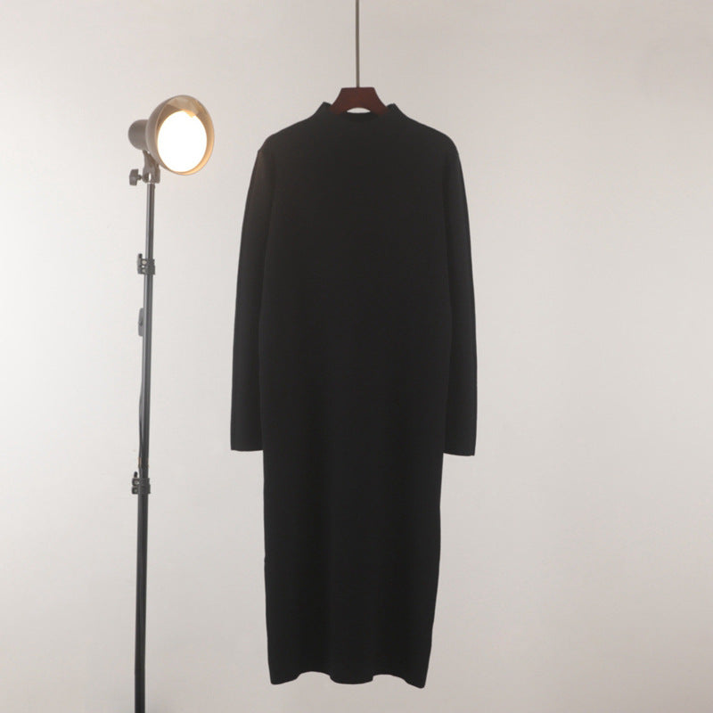Half-High Neck Straight-Leg Sweater Dress Below The Knee