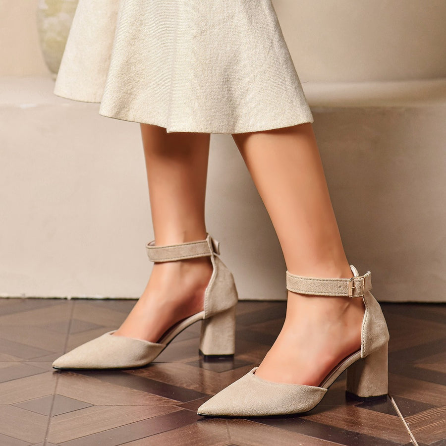 Pointed-toe Ankle-strap Chunky-heel Sandals for Stylish Comfort