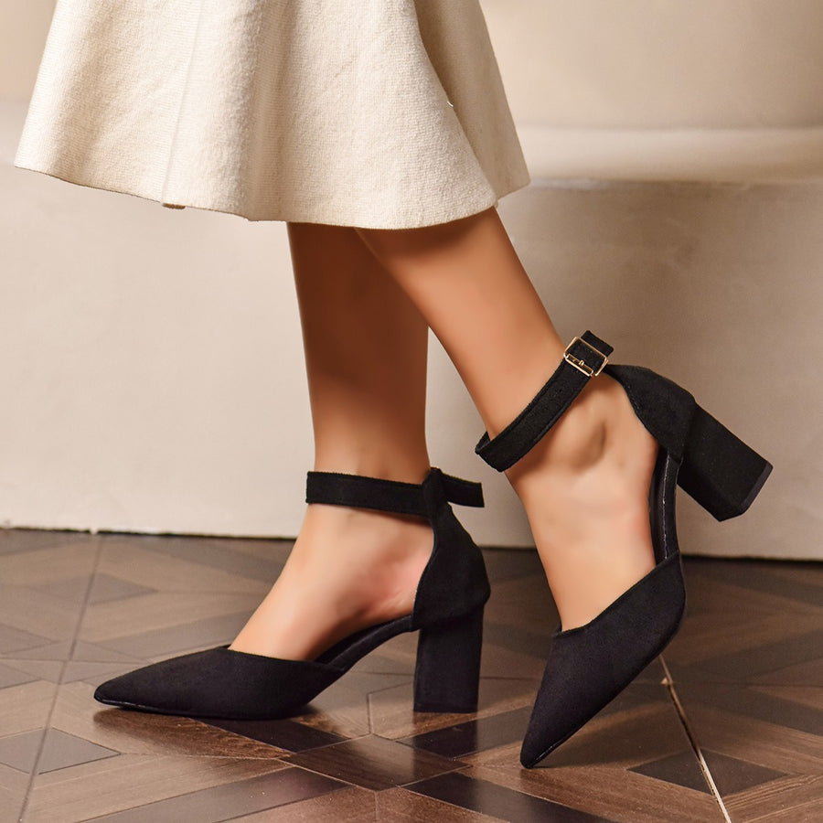 Pointed-toe Ankle-strap Chunky-heel Sandals for Stylish Comfort