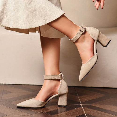 Pointed-toe Ankle-strap Chunky-heel Sandals for Stylish Comfort