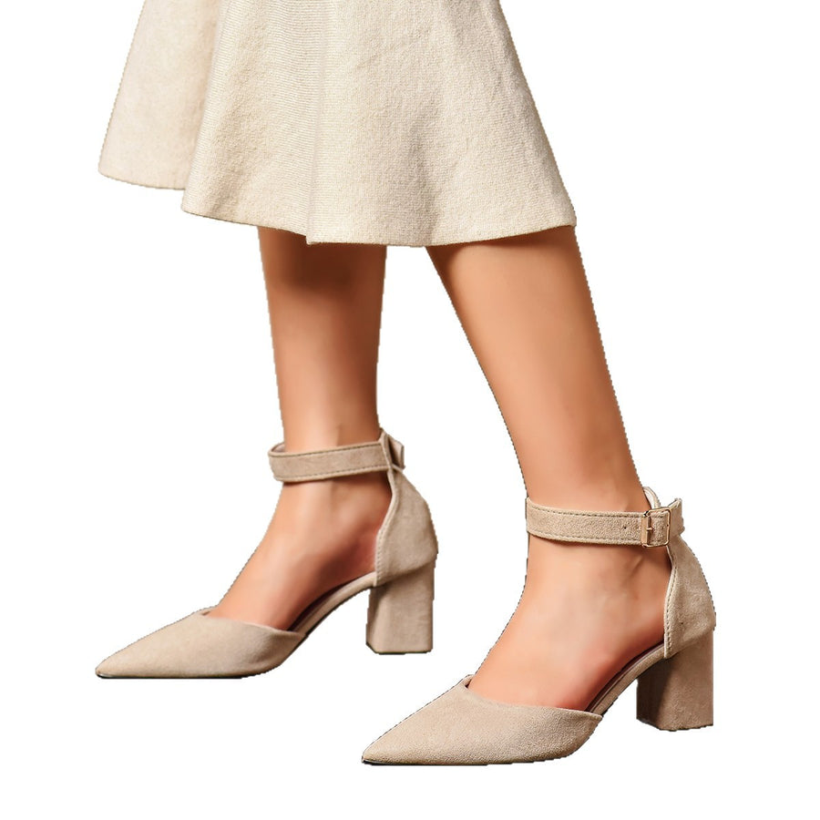 Pointed-toe Ankle-strap Chunky-heel Sandals for Stylish Comfort