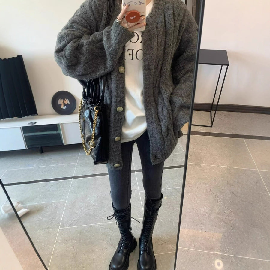 Stylish Cable-Knit Sweater Jacket for Women - Perfect for Spring & Autumn