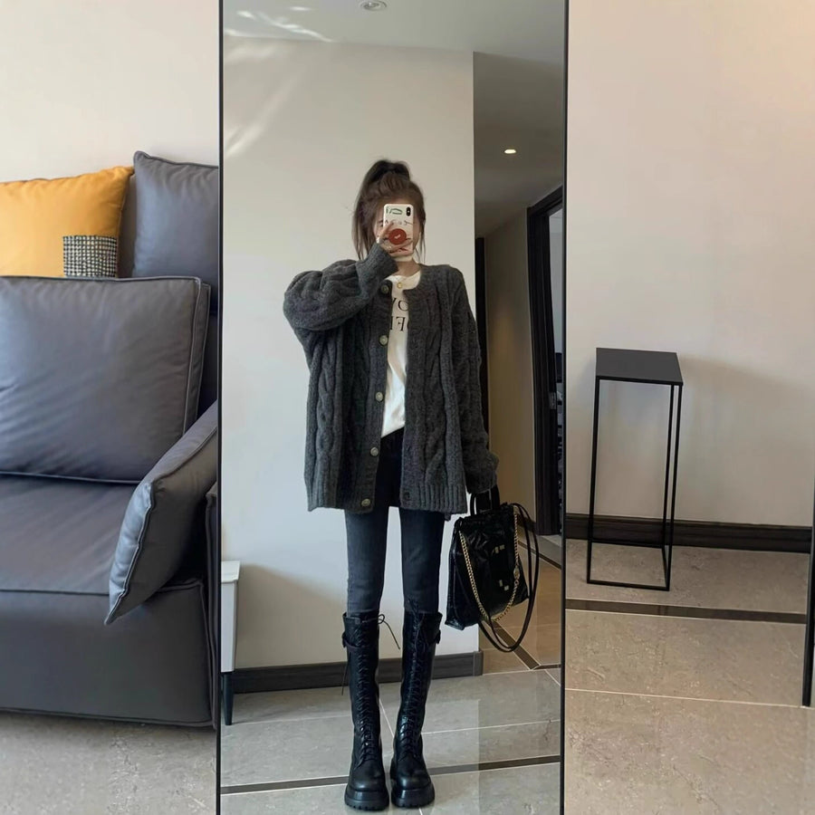 Stylish Cable-Knit Sweater Jacket for Women - Perfect for Spring & Autumn