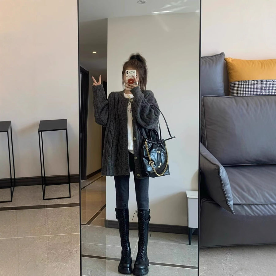 Stylish Cable-Knit Sweater Jacket for Women - Perfect for Spring & Autumn