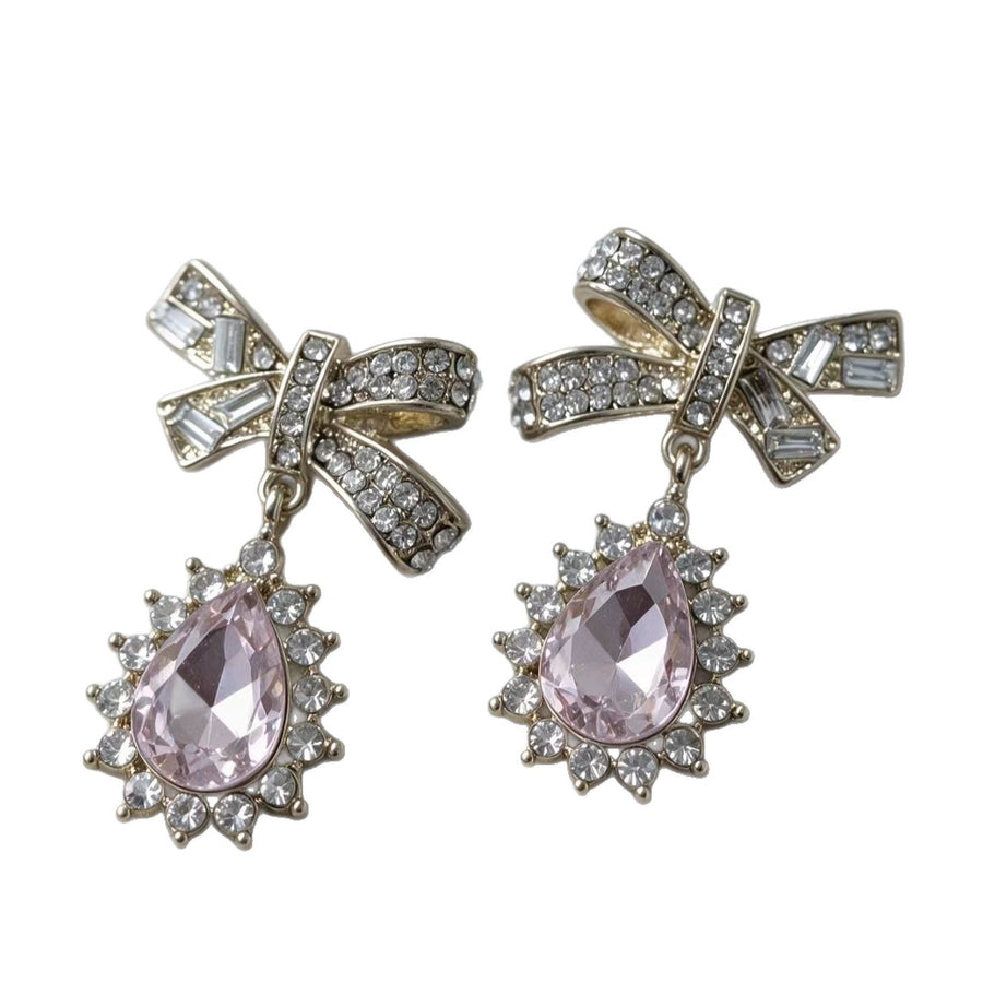 Everyday Versatile Stud Earrings for Women - Crystal Droplet with Bow