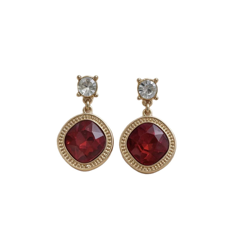 Square Cut Red Ice Flower Ear Earrings for Women