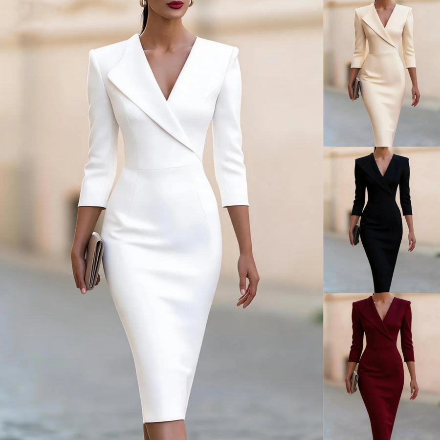 Figure-Flattering Midi Evening Gown with Waist-Cinching Design